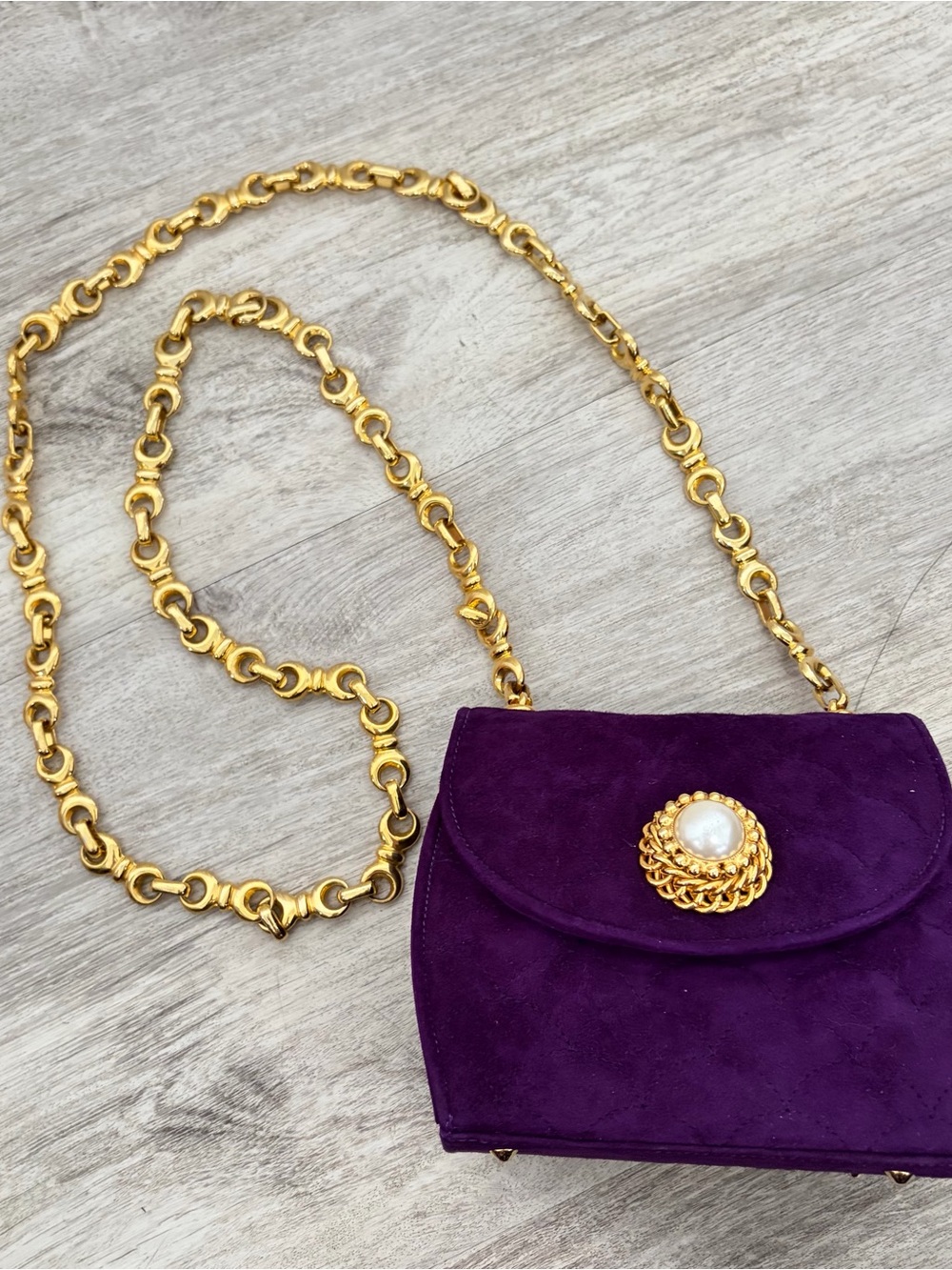 Henri Bendel Purple Velvet Mini Evening Bag Pearl Gold Leather Made In Italy